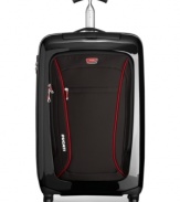 In a race of its own-Tumi and Ducati partner to change the face of travel with this sleek and innovative design. Life on the fast track demands sophisticated, innovative and bold solutions, which this fully-stocked upright puts on the map. Ready for any adventure with a hardside construction that protects your belongings, plus endless interior features, like organizational pockets and tie-down straps, that tackle travel on the fly. 5-year warranty.