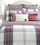Red tartan plaid presents a smart accent made for this Tommy Hilfiger bedding collection. A top closure of tailored shirt buttons mark this European sham with sophisticated style.