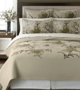 Seasonal shift. Featuring an intricate pattern of appliquéd and embroidered leaves on soft quilting, Martha Stewart Collection's Autumn Maple Leaf coverlet offers a new look in cozy comfort. (Clearance)