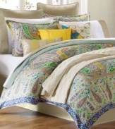 Picture perfect paisley. A wild paisley pattern fuses with a rainbow of exciting hues in this Scarf Paisley comforter set from Echo for a completely eclectic ambiance.