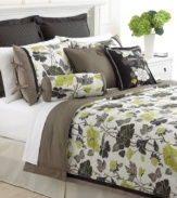 Freshen up! A decidedly modern floral print blooms in shades of green, black and gray for a new definition of contemporary comfort. Ribbon ties and dotted European shams bring added style to this Martha Stewart Collection comforter set.