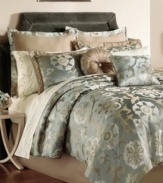 Fresh elegance. Featuring an ornate jacquard comforter, embroidered sheets, plenty of decorative pillows and even window treatments, the Raleigh comforter set has everything you need to give your room a brand new look. Impeccably coordinated, this extensive set gives comfort a refined appeal.