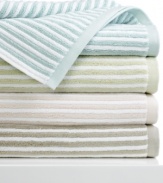 Ultra-soft combed Turkish cotton and jacquard woven textured stripes come together in this Linea bath towel for a sumptuous finish to your daily showers. Comes in four soft color palettes.