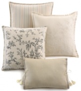 Tailored stripes in a soothing palette bring peace of mind to your bedroom, creating a look of polished tranquility. This Lauren by Ralph Lauren decorative pillow boasts a half-inch flange and zipper closure.