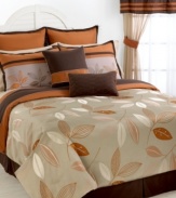 Step into autumn. An enchanting array of leaves and luxuriant textures in earthy orange, tan and brown hues come together in this jacquard woven Henley comforter set for a warm and enticing appeal. This comprehensive sets will keep you cozy on cool fall nights and includes all the components you need for a complete room transformation.