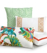 A swirl of colors adorns your Coral bed with this embroidered decorative pillow, featuring Coachella, a signature Trina Turk pattern, for a fun and abstract look. Zipper closure.