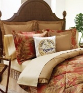 Your great escape is just a comforter set away! Give your room a make-under with the relaxed, beachy style of Tommy Bahama's Orange Cay comforter set. Bold hues and stylish, wicker-inspired graphics give the set a contemporary feel, while a palm tree motif lends unmistakable island chic.