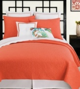 Always fun and vibrant, Trina Turk's Santorini Coral coverlet features a bold coral color and tone-on-tone quilting details for plush texture and a totally Trina flair.