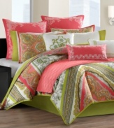 The power of paisley. Rich in vibrant color and captivating pattern, Echo's Gramercy Paisley comforter set cheers up any space with style. A bold, zigzag print of coordinating paisley prints works together with a patterned sham for a look that takes your breath away. Comforter is oversized and overfilled for luxurious comfort. Printed paisley reverse.