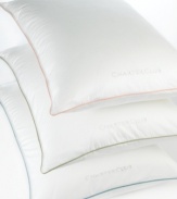 The pinnacle of comfort. Featuring lofty, hypoallergenic ecoDown® fill and a smooth 350-thread count cover, the Vail pillow from Charter Club redefines a good night's sleep. Finished with blue piping and logo embroidery.