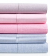 Think pink. Classic pinstripes in pink and white dress your bed in polished, Lauren Ralph Lauren University style. Featuring pure cotton. Pillowcase features a 4 self hem.