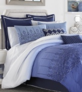 Turn your room into an island resort with this Sanibel comforter set from Steve Madden, featuring a soothing ombré motif. Embellished with a delicate eyelet embroidered pattern for a chic, modern appeal.