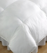 Lightweight, hypoallergenic warmth at its best. Float off to dreamland in a cloud-like state of comfort with the Almost Down comforter from Calvin Klein. With trillium down alternative micro-fiber fill, this comforter is made with the softest 100%, 260 thread count cotton dobby stripe cover.