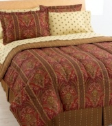 Royal colors of red and gold create a vintage look for the traditional at heart. This Davenport bedding ensemble combines old-world damask designs with sophisticated pleating, creating an instant air of luxurious comfort.