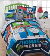 Thomas the Tank Engine and friends are all set to go in fun hi-tech colors and bright, smiling prints. These sheets feature more images of Thomas' pals set over a cool blue background, creating a real relaxing train ride.