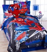 Woosh! If there's trouble looming, Spiderman will save the day with this comforter set, making your kids feel like real life superheros. Features a Spiderman pattern in dramatic colors and glow in the dark printed details.