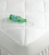 Accidents and spills are no match for the resilient, high-tech construction of Charter Club's waterproof mattress pad. A 300 thread count, diamond stitch cotton top is paired with Stainmaster protection, as well as polyester fill for breathable yet foolproof protection of your bed. This mattress pad is guaranteed to fit up to 22 inches.