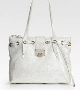 Stash your essentials in this roomy silhouette crafted in glittering suede for a touch of glam.Shoulder strap, 8½ drop Buckled flap and zip closure Protective metal feet One inside zip pocket One inside open pocket Cotton lining 13¾W X 9¾H X 8D Made in Italy