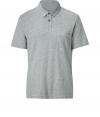 Stockpile on everyday-favorite essentials starting with James Perses perfectly broken-in polo in cool grey heather - Destroyed detailing throughout, breast pocket, classic polo cut - Whether worn alone, under a pullover, cardigan, or blazer, with chinos or cords, this soft cotton shirt is an all-season staple