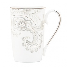 Paisley Bloom brings Marchesa's signature beaded accents to life on a tailored white bone dinnerware body. Silver mica and platinum decorate the rim for added appeal. The unique artistry of paisley and florals create a graceful tabletop collection that is romantic and refined, perfect for every dinner party. Paisley Bloom brings Marchesa's signature beaded accents to life on a tailored white bone dinnerware body. Silver mica and platinum decorate the rim for added appeal. The unique artistry of paisley and florals create a graceful tabletop collection that is romantic and refined, perfect for every dinner party.