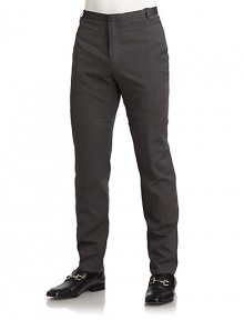 THE LOOKWaistband with belt loopsZip fly with slide tab and button closureDual seam pocketsBack welt pockets with button closuresBelt tab accent at back waistTHE FITRise, about 10Inseam, about 31THE MATERIAL70% cotton/30% silkFully linedCARE & ORIGINDry cleanMade in Italy