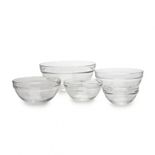 Set of 5 glass bowls perfect for a million kitchen tasks! Sizes are: XS-3 oz., Small-5 oz., Med-8 oz., Large-12 oz., XL-24 oz.