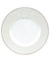 Refine your formal table with classic cream and white. Trimmed in platinum and accented with a raised dot and scroll pattern, this china dinnerware brings contemporary grace to special occasions. A pearlized finish adds subtle shimmer. Qualifies for Rebate