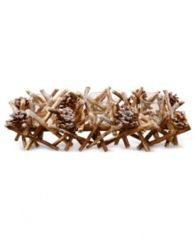 A cluster of twigs and pine cones create a comforting wintry home accent in this candle holder from Winward. Place this votive holder upon your mantel or in the center of your dinner table for a subtle holiday glow. A cluster of twigs and pine cones create a comforting wintry home accent in this candle holder from Winward. Place this votive holder upon your mantel or in the center of your dinner table for a subtle holiday glow.