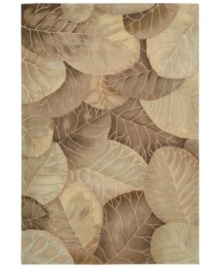 Plush texture. Sumptuous style. With meticulous hand carving, lush detail and a velvety soft finish, Nourison's hand-tufted rug from the Tropics collection delights the senses like never before. Add a beautiful nature-inspired element to any room with this rug's earth-toned foliage motif. Plush texture. Sumptuous style. With meticulous hand carving, lush detail and a velvety soft finish, Nourison's hand-tufted rug from the Tropics collection delights the senses like never before. Add a beautiful nature-inspired element to any room with this rug's earth-toned foliage motif.