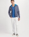 Sublime comfort that works when you don't have to, crafted with a lined hood and ultra-soft hand in fine-gauge cotton. Zip front Waist patch pockets Cotton Machine wash Imported 