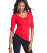 Planet Gold elevates this every day top with ribbed fabric and cute ruched design!