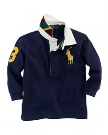An embroidered Big Pony and twill 3 patch give this long-sleeved rugby a sporty look.