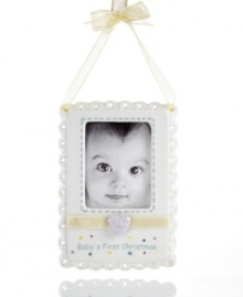 Celebrate the newest member of your family with this sweet and clever frame ornament by Midwest. Insert a favorite photo into the delicate porcelain frame and create a beautiful keepsake! Celebrate the newest member of your family with this sweet and clever frame ornament by Midwest. Insert a favorite photo into the delicate porcelain frame and create a beautiful keepsake!