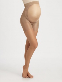 These ultra-soft, superior fit pantyhose feature a non-binding waistband, and provide comfort for the lower back and front support. Soft stretch yarnCotton gusset85% nylon/15% Lyrca® SpandexHand washMade in USA Please note: choose your pre-pregnancy size.