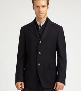 Expect the unexpected with this classically-inspired three-button blazer shaped in the supreme softness of a wool and cashmere blend, featuring a zip-out front vest panel and an additional front ticket pocket.Button-frontNotch lapelChest welt, waist flap pocketsSide vents95% wool/5% cashmereDry cleanMade in Italy