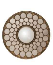 More than just a mirror the Altia by Uttermost is a mosaic art piece made of a central convex mirror surrounded by smaller mirrors arranged in a graduated circle design. With its antique gold leaf finish, it will bring an unmistakable drama and glamour to wherever it is displayed. More than just a mirror the Altia by Uttermost is a mosaic art piece made of a central convex mirror surrounded by smaller mirrors arranged in a graduated circle design. With its antique gold leaf finish, it will bring an unmistakable drama and glamour to wherever it is displayed.