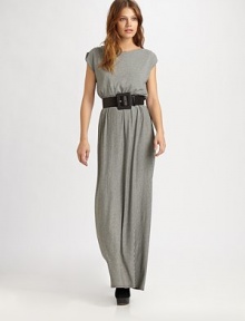 Fine striping offers a hint of carefree, Parisian cool to this soft jersey knit styled with a wide, waist-defining belt.BoatneckPleated shouldersBlouson bodiceBelted waistGathered skirtCenter back zipperAbout 44 from natural waist96% viscose/4% spandexDry cleanImportedModel shown is 5'8½ (174cm) wearing US size Small. Fine striping offers a hint of carefree, Parisian cool to this soft jersey knit styled with a wide, waist-defining belt.BoatneckPleated shouldersBlouson bodiceBelted waistGathered skirtCenter back zipperAbout 44 from natural waist96% viscose/4% spandexDry cleanImportedModel shown is 5'8½ (174cm) wearing US size Small.