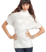 An instant classic with your favorite jeans, this charming cotton sweater from Baby Phat mixes a traditional cable knit with allover silver foil detail, creating a shimmery shine that speaks for itself.