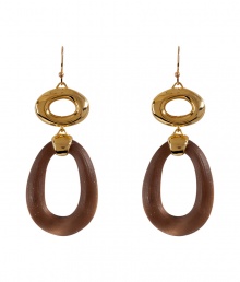 Step into chic 50s style with Alexis Bittars modular metal and lucite link earrings - Polished gold-toned link, warm sepia lucite link, wire backs - For pierced ears - Wear with everything from pullovers and pencil skirts to cocktail dresses and Mary-Janes