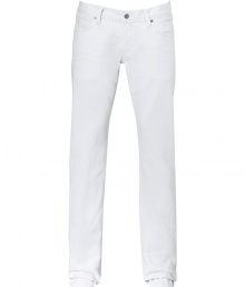 Stylish jeans in fine, pure white cotton denim - Classic low rise five-pocket style with belt loops, zip fly and button closure - Traditional straight cut is well-proportioned, neither too baggy nor too tight - Waist sits slightly higher in the back - Comfortable and casually cool, easily dressed up or down - Pair with a button down and light cashmere pullover or a t-shirt and blazer