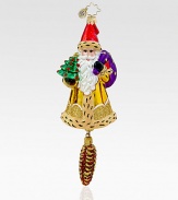 A sparkling pine cone swings from the bottom of this timeless, nature-inspired Santa heirloom. Hand-blownHand-painted7 highMade in Poland