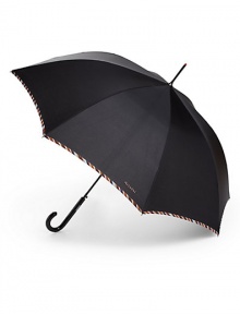THE LOOKStriped trimAutomatic openPlastic handleAluminum shaftTHE MEASUREMENTSOpen circumference, about 36 X 42½Folded length with handle, about 39ORIGINMade in Italy