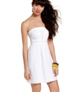 Sweet and summery, this eyelet lace American Rag sundress features a bright white hue to offset sun-kissed skin!