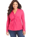 Add a twist to your casual style with Jones New York Signature's long sleeve plus size top-- team it with your favorite jeans.