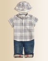 This ultra soft, plush cotton bucket hat is adorned with classic checks will protect baby's head.Round brimCottonImported