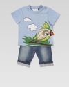 Crafted in plush cotton with a colorful mini GG-printed bird, this cozy knit will be your favorite.CrewneckShort sleevesMother of pearl shoulder buttonsCottonMachine washMade in Italy Please note: Number of buttons may vary depending on size ordered. 