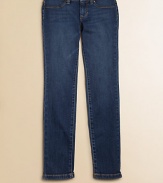 Ultra-sleek and ultra-stretchy in a slim-fitting silhouette with authentic jean-style detailing.Front button closureWaistband with belt loopsZip flyFront slash pocketsBack patch pockets58% cotton/39% rayon/3% spandexMachine washImported