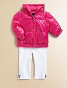 A warm, shiny puffer style with signature pony embroidery will keep your little one cute, cozy and safe from the elements.Attached hoodLong sleevesFull-zip frontSplit kangaroo pocketsRibbed cuffs and hemFully quilted liningNylonFilling: polyester/down/waterfowl feathersMachine washImported A warm, shiny puffer style with signature pony embroidery will keep your little one cute, cozy and safe from the elements.Attached hoodLong sleevesFull-zip frontSplit kangaroo pocketsRibbed cuffs and hemFully quilted liningNylonFilling: polyester/down/waterfowl feathersMachine washImported