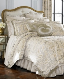 Allover opulence is achieved with this Alexandria comforter set from J Queen, featuring a silver landscape adorned with floral and diamond stitching and polyester trim. Allover opulence is achieved with this Alexandria comforter set from J Queen, featuring a silver landscape adorned with floral and diamond stitching and polyester trim.