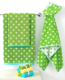 Hop to it! This cheerful Froggy hooded bath towel makes bath time a time for smiles in pure cotton. Its cape-style design makes for easy wrapping and cozy warmth whenever. Hop to it! This cheerful Froggy hooded bath towel makes bath time a time for smiles in pure cotton. Its cape-style design makes for easy wrapping and cozy warmth whenever.